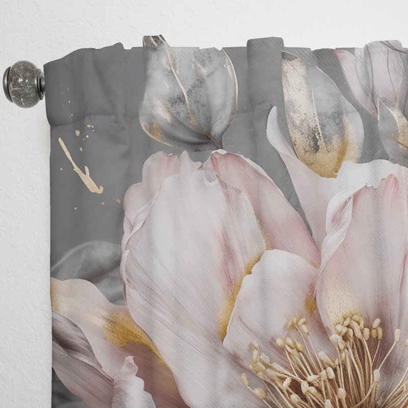 Rideaux en velours floral - 1 panneau de pivoines roses et grises Blooming III, L 52 po x L 95 po