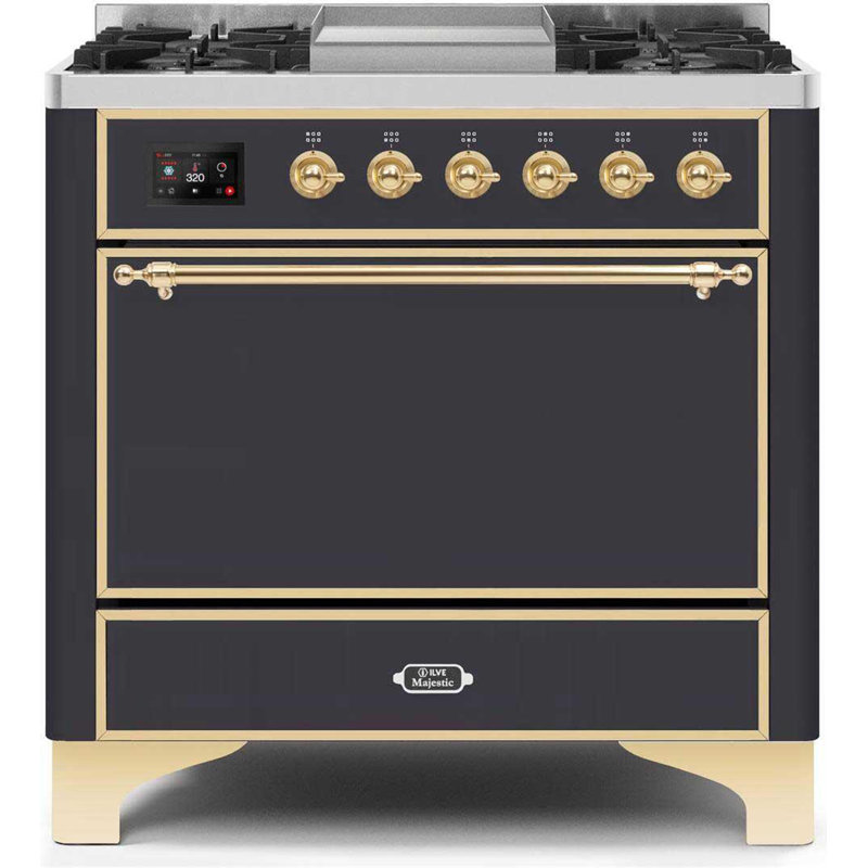 Majestic II 36" 3.5 cu.ft. Freestanding Dual Fuel with Griddle and Convection Oven, Glossy Black/Copper, Liquid Propane