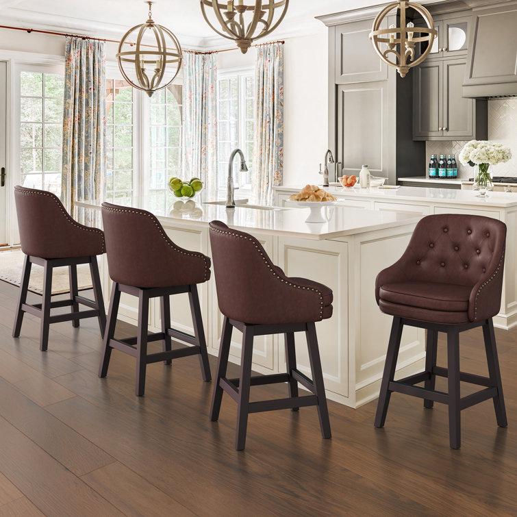Chela Vigen Upholstered Button-Tufted Barstool with Solid Wood Frame