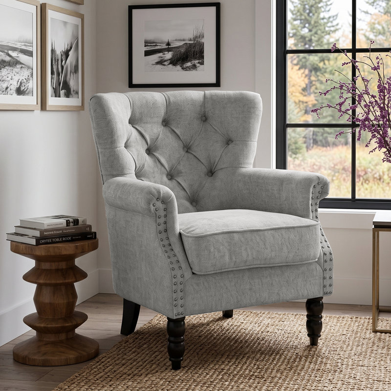 Liana Harmonsburg Accent Wingback Chair, Chenille, Grey