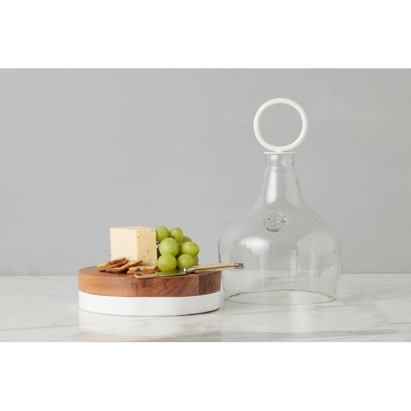 Glass Cloche Food Cover, Ring Handle, Small, Clear/White