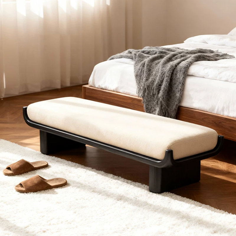 Banc rembourré en bois massif blanc, H 17,72 po x l 47,24 po x P 17,72 po