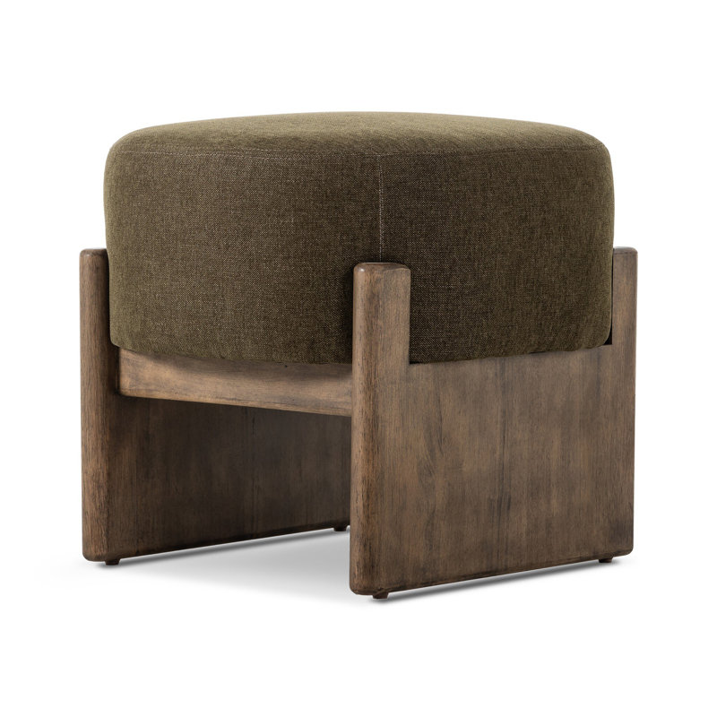 Kirby Accent Stool, Polyester, Sutton Olive, 20.25" H x 22.5" W x 22.5" D