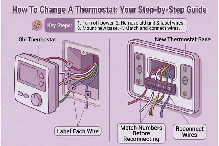 illustration showing how to replace a thermostat