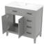 Meuble-lavabo 36 po, lavabo autoportant en bois massif et encastré gris, tiroirs décoratifs pour la maison-1413726557