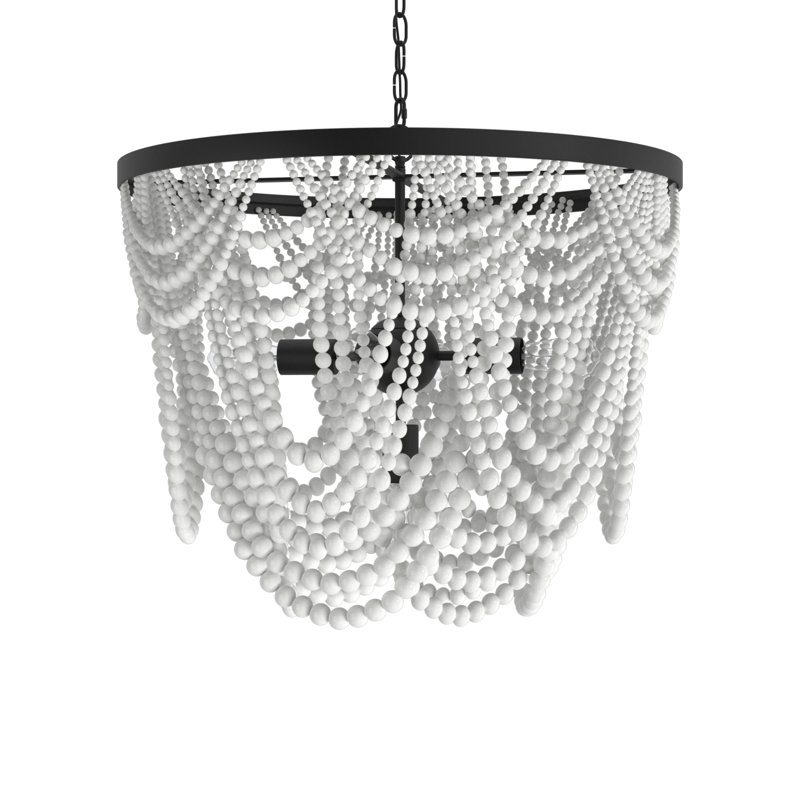 Clancey 5 - Light Unique / Statement Tiered Chandelier in White with Beaded Accents, White