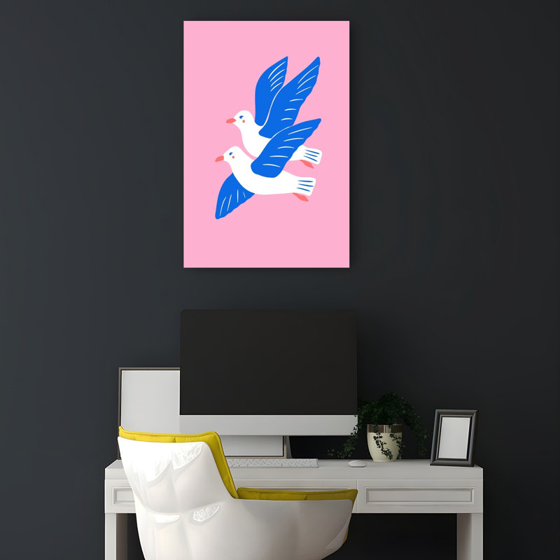 Joyful Blue Birds Minimalist Modern Playful Seagull Bird Landscape Nature Wall Art Print 1 Piece Wrapped Canvas Wall Art