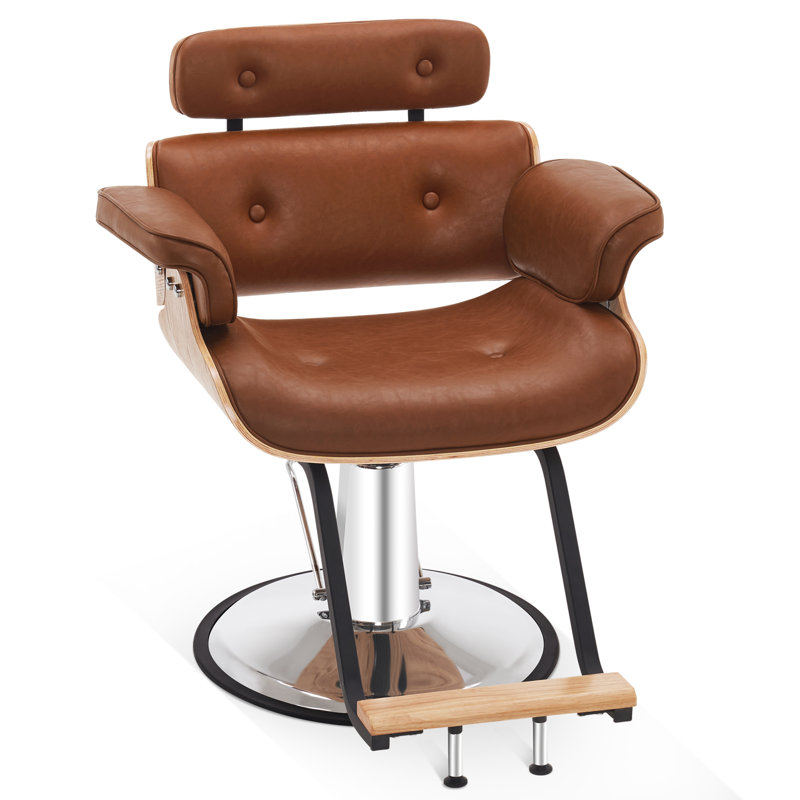 Fauteuil de coiffeur hydraulique à hauteur réglable, fauteuil de salon pivotant, Similicuir brun