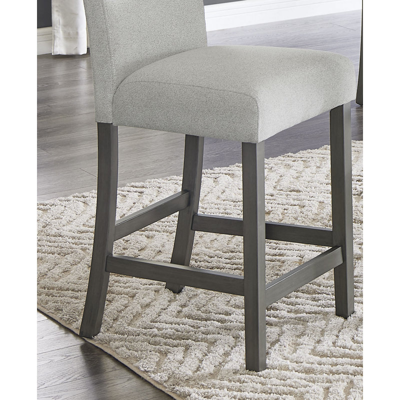 Dunsizer Set Of 2 Light Gray Fabric Counter Height Chairs With Gray Wood Frame & Footrest