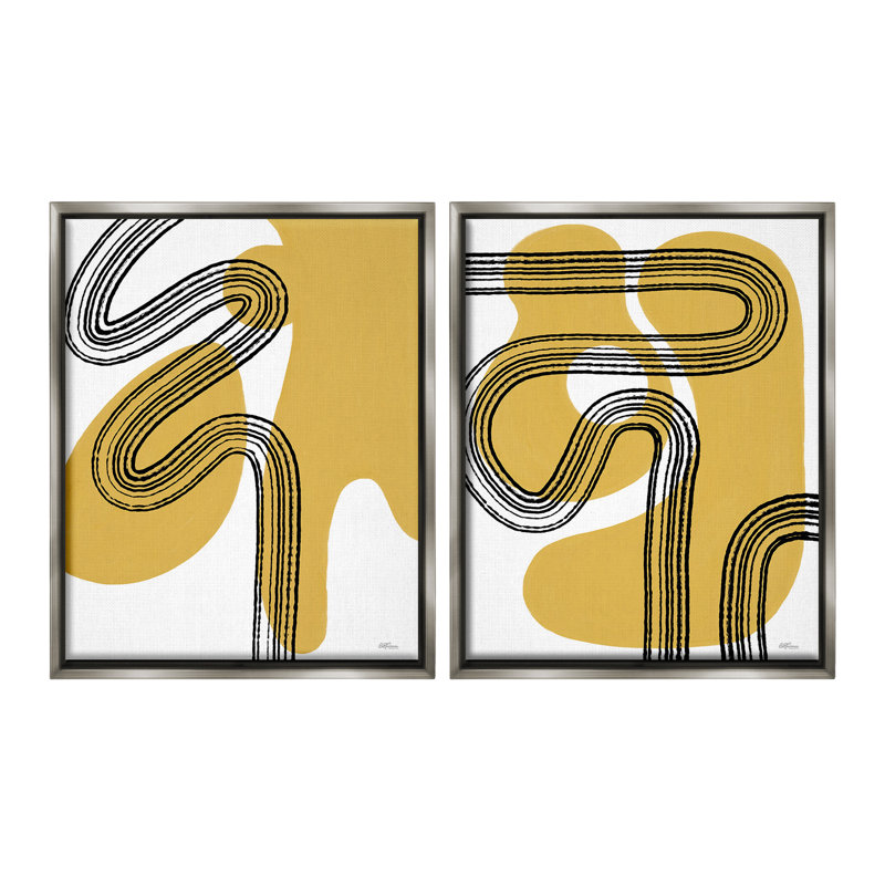 «Wavy Lines Over Shapes» par Cat Thurman Designs 2, pièces sur toile, Cadre flottant gris lustré, H 21 po x l 17 po