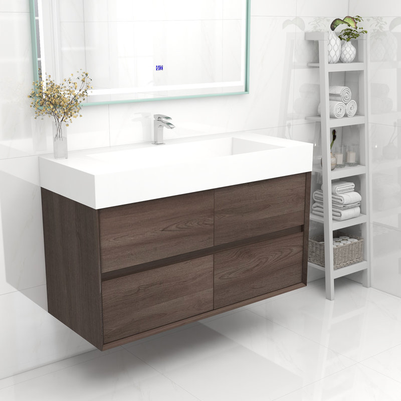 Meuble-lavabo mural simple 48 po, Chêne rouge