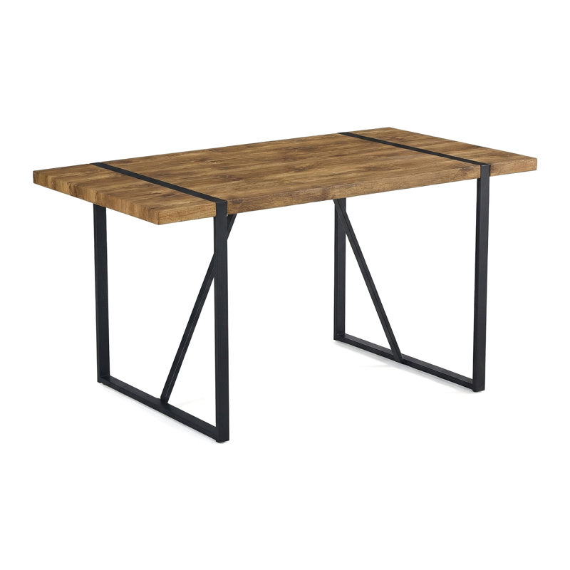 Vesta Modern 55" Rectangular Dining Table, Industrial Wood Grain Tabletop with Sturdy Inlaid Metal Sled Base for Kitchen & Dining Room