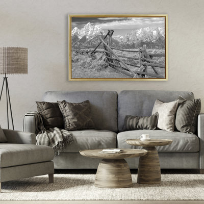 Cadre flottant Grand Tetons Mountains & Fence, design par MJ Photographie