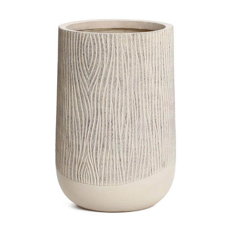 Pot à fleurs texturé Woodg MgO, pot de jardin décoratif beige, intérieur et extérieur, H 27,2 po x l 16,9 po x P 16,9 po