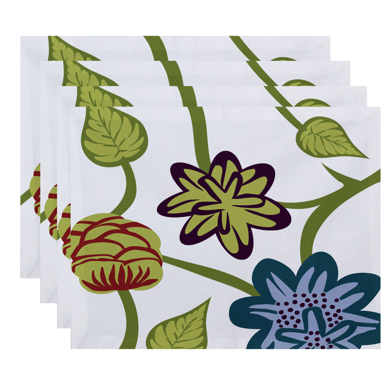 Albus Polyester Floral Rectangle Placemat, Teal