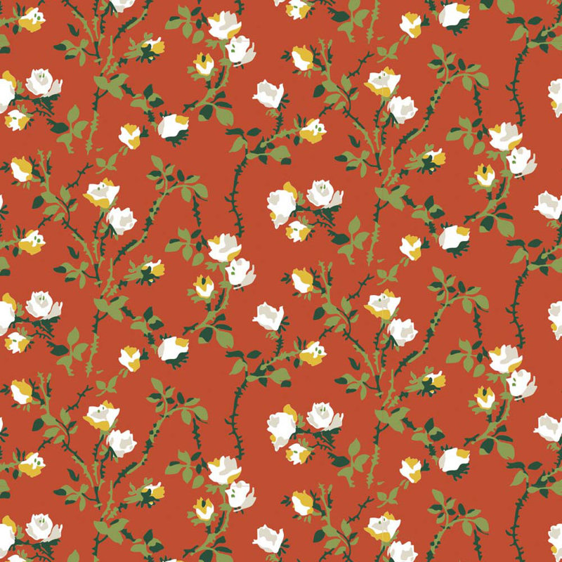 Lady Charlotte Rose Thorns 10' L x 24" W Peel and Stick Wallpaper Tile, Vermilliom, Peel & Stick, Self-adhesive
