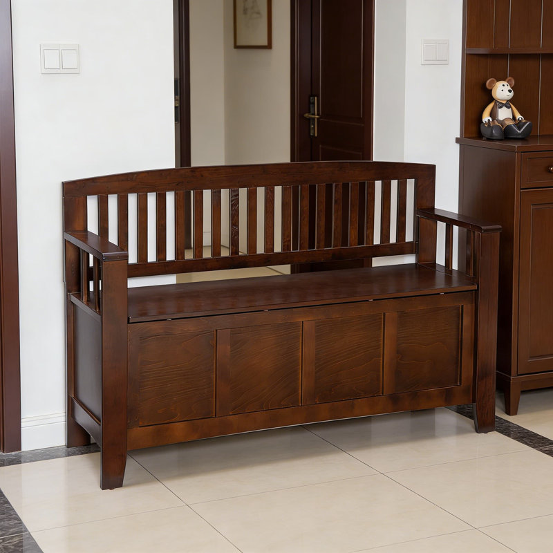 Banc de rangement Cynthia avec compartiment caché, conception de style mission pour le vestibule, la chambre à coucher ou le vestibule, support de haut dossier et capacité de 400 livres