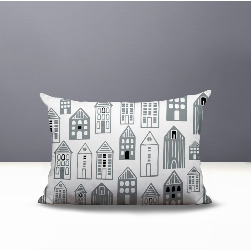 Oreiller rectangulaire réversible intérieur / extérieur Kirk Skandi Street, Gris, Rectangle H 14 po x l 20 po