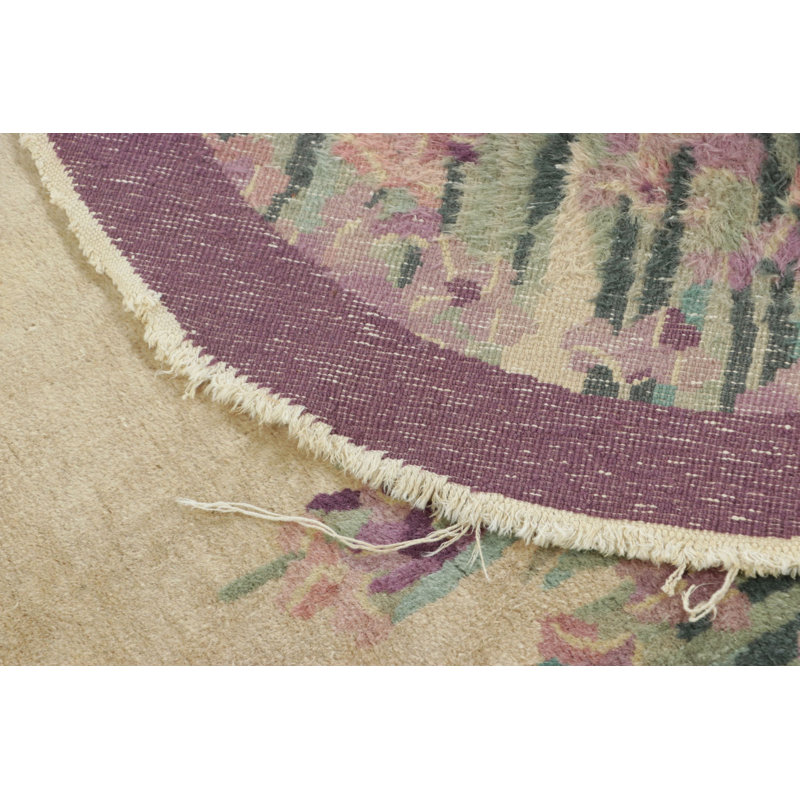 Antique Chinese Art Deco Oval Rug With Rising Irises And Lilac Border