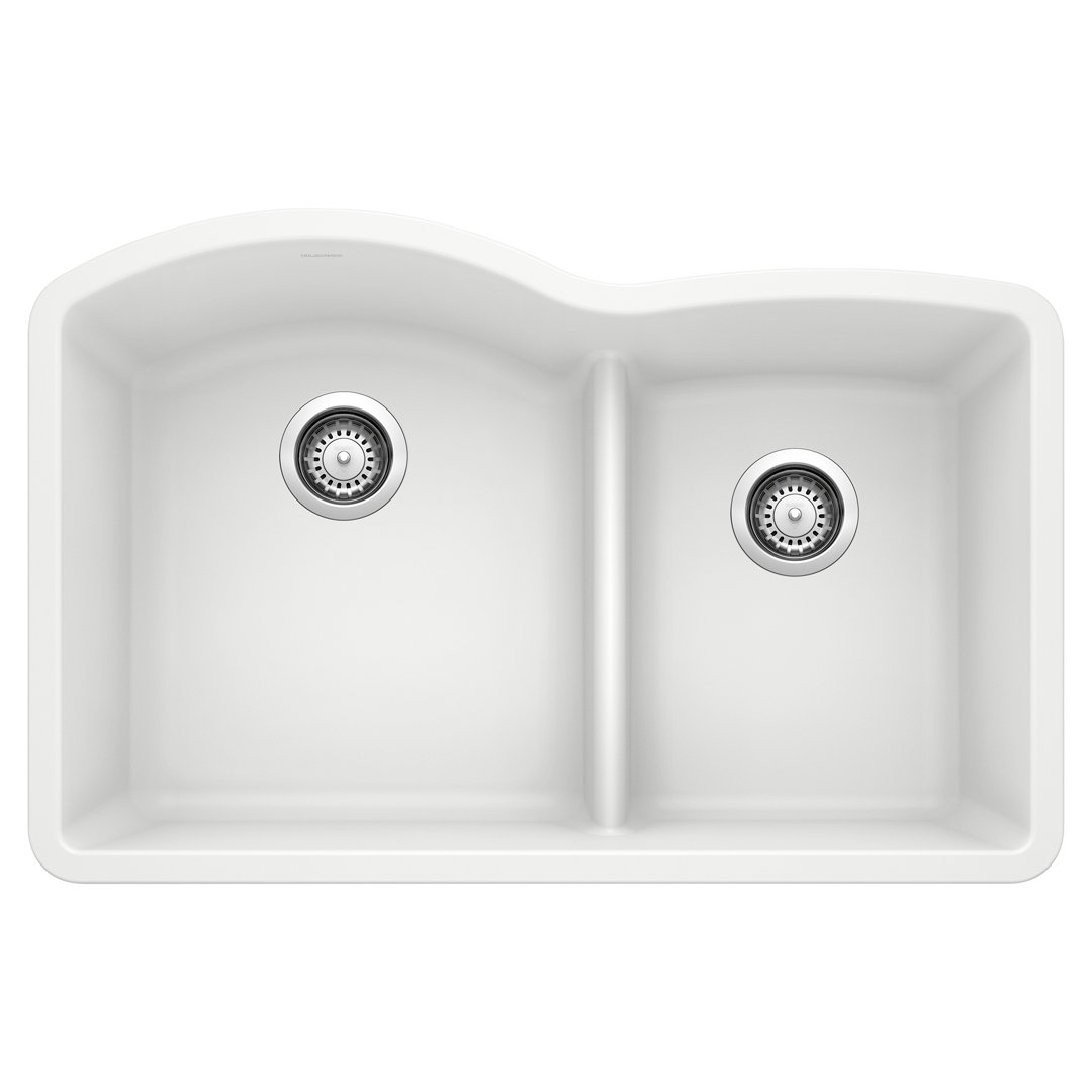 Diamond SILGRANIT 32" 60/40 Double Bowl Undermount Kitchen Sink with Low Divide Blanco 