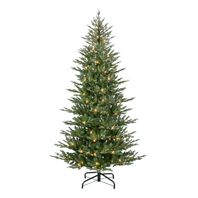 Gracelan 7' 6"" H Slender Green Realistic Artificial Spruce Christmas Tree with 600 LED Color Changing Lights -  The Holiday Aisle®, 9795310FCA124861B8A18DA2CDD8342C