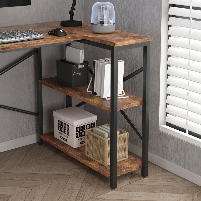 Abiegail L-Shaped Computer Desk, 74" H x 100" W x 75" D, Brown