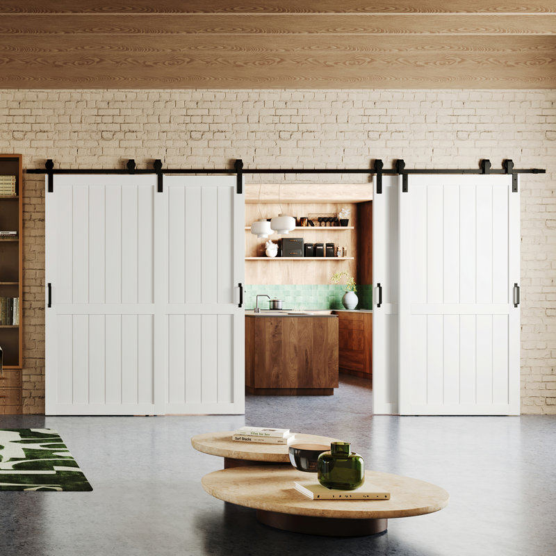 Porte de grange moderne en dérivation de conception blanche - Porte de grange coulissante en bois manufacturé avec quincaillerie