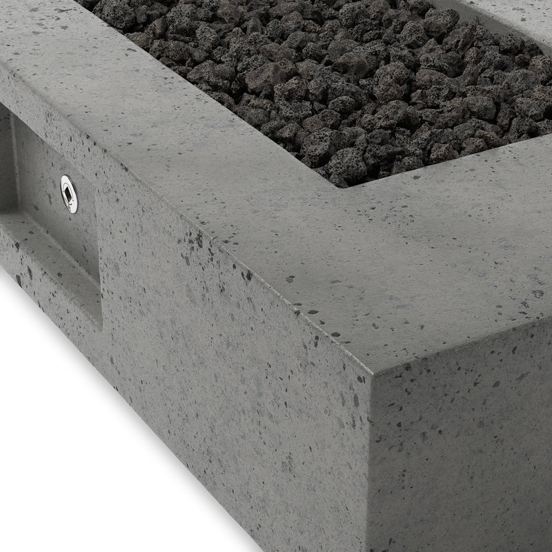 Table de foyer d'extérieur au gaz naturel en béton H 16,00000 po x l 60,00000 po Darshani, Béton étain, Propane