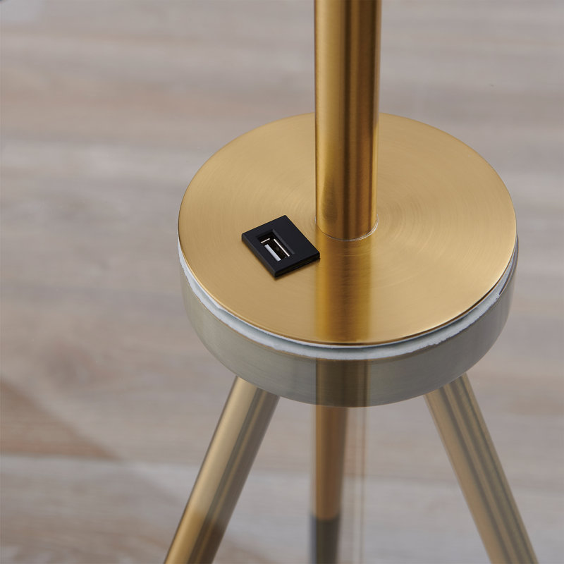 Chayzen 62.5" Modern 2 in 1 Tripod Floor Lamp with Glass Tabletop and Built-In USB Port, Gold and Black Finish
