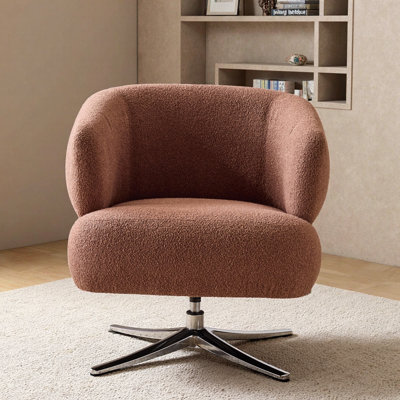 Red Modern Linen Fabric Cuddle-Style 360° Swivel Accent Chair - Compact for Small Spaces