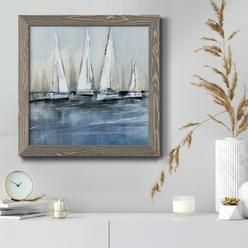 Bleu floral - peinture sur toile encadrée, H 35,5 po x l 35,5 po x P 1,5 po, Encadré gris