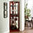 Lighted Cabinet For Corner - Mirrored Back Adjustable Shelves Cherry Taste Display Curio Lights Tempered Glass Family Photos