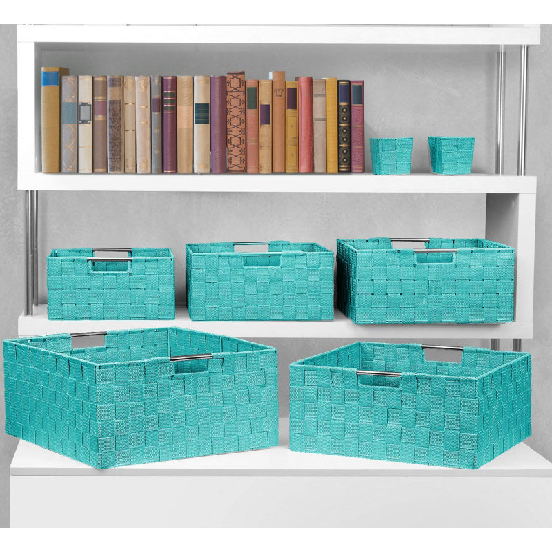 Sorbus Stackable Wicker Woven Basket with Handles 7 Pack, Aqua