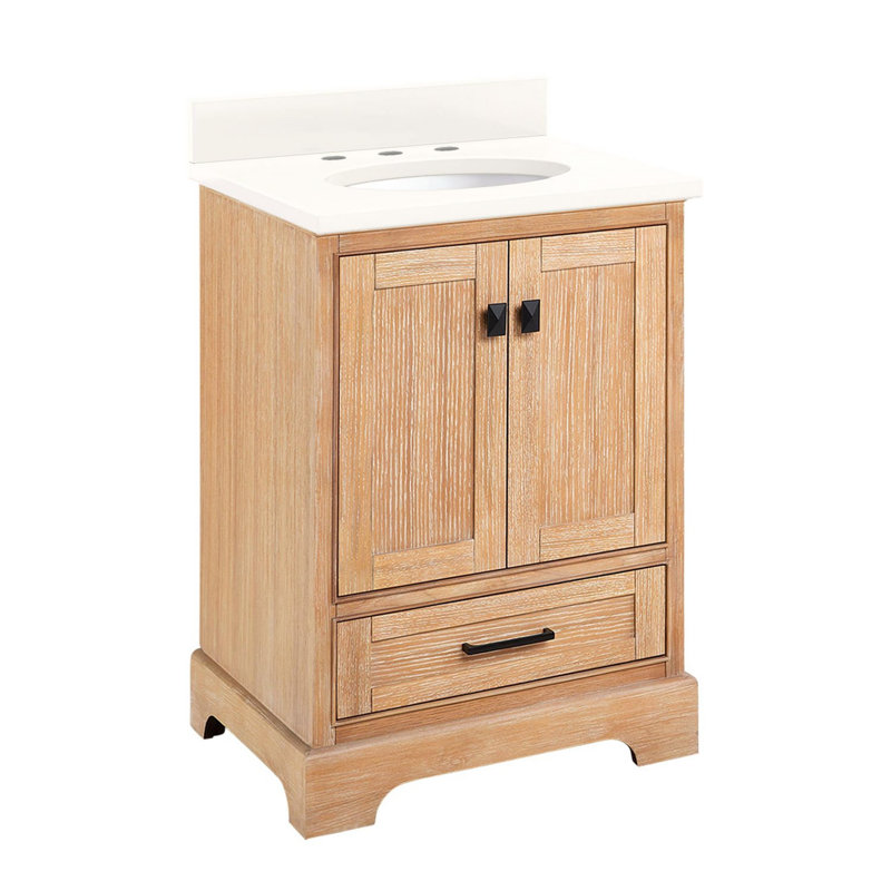 Quen 24" Freestanding Single Basin Vanity Set with Cabinet, Vanity Top, and Oval Undermount Sink, Arctic White Quartz