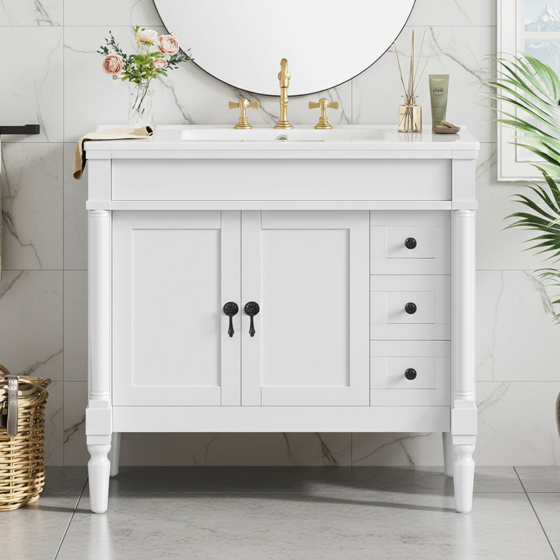 36" Modern Bathroom Storage Cabinet with Ceramic Sink, Soft-Close Doors and Adjustable Shelves - EPA/CARB Certified