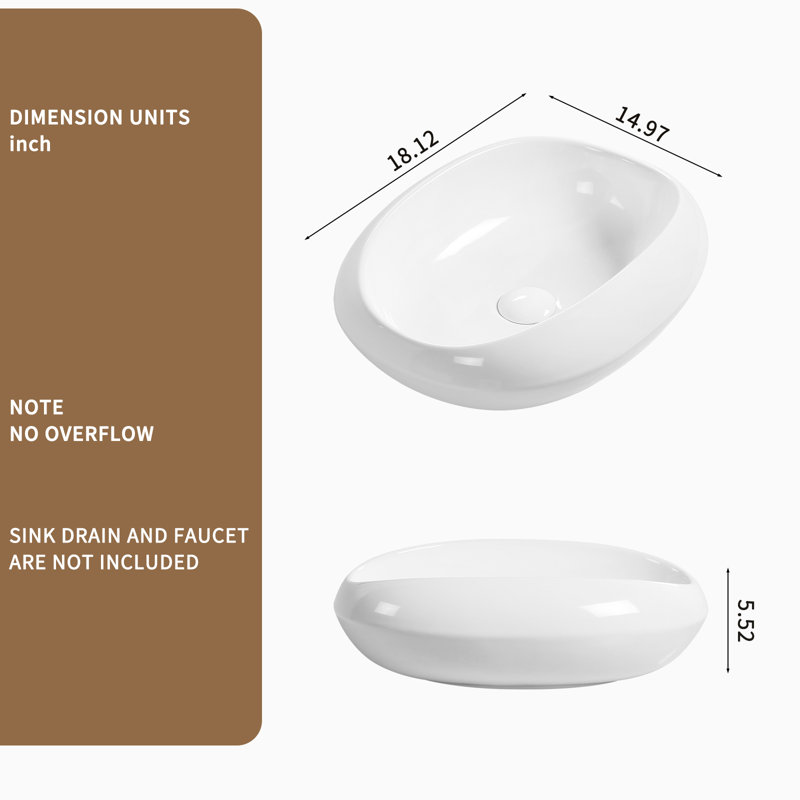 Lavabo vasque ovale en céramique 18,1 po Tooke (robinet et drain non inclus)