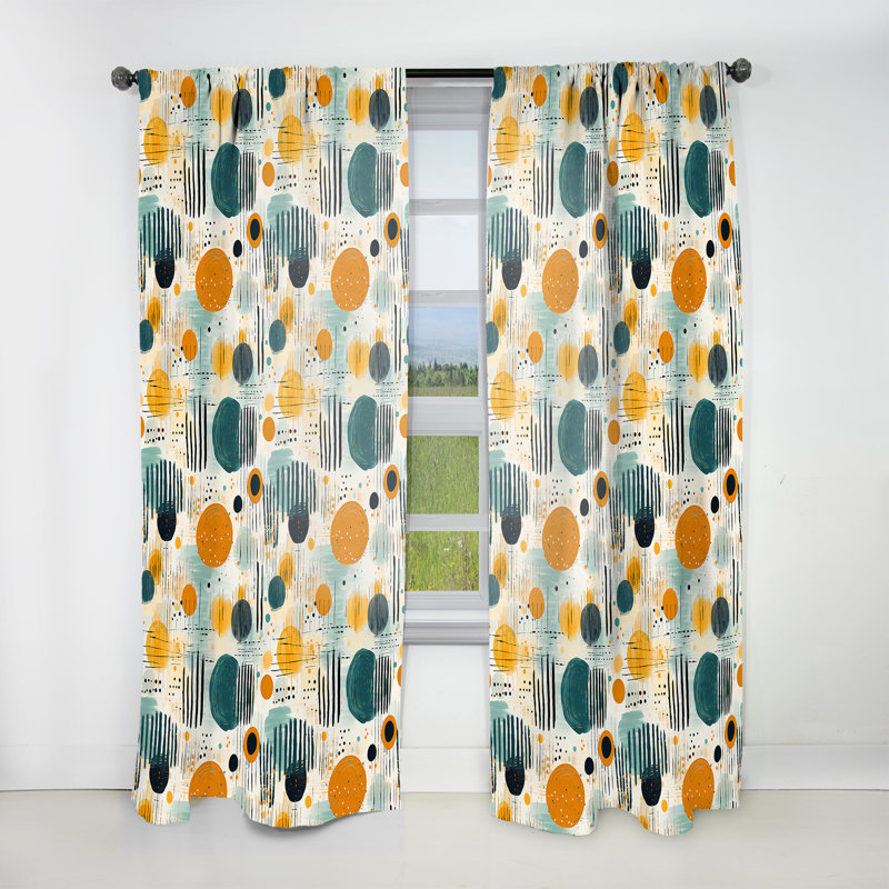 Motif géométrique jaune et vert V - Rideau obscurcissant géométrique abstrait - 1 panneau, L 52 po x L 95 po