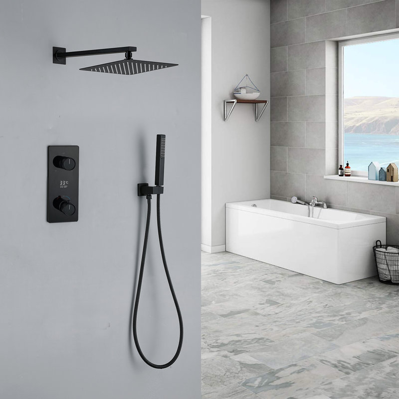 Thermostatic Complete Shower System with Rough in-Valve, Matte Black