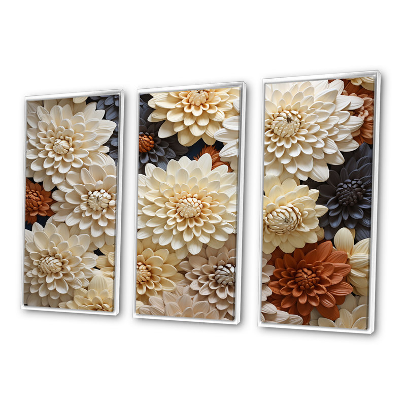 «Chrysanthemums White Mosaic Garden - Chrysanthemums», ensemble de reproduction d'art mural, H 28 po x l 36 po x P 1 po