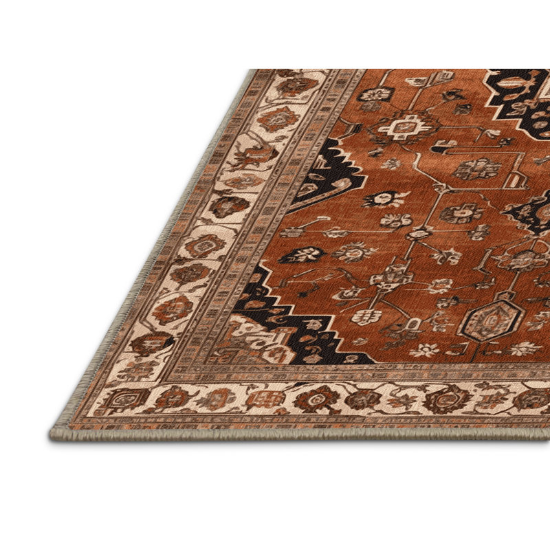 Tapis brun lavable à la machine, Rond 7 pi