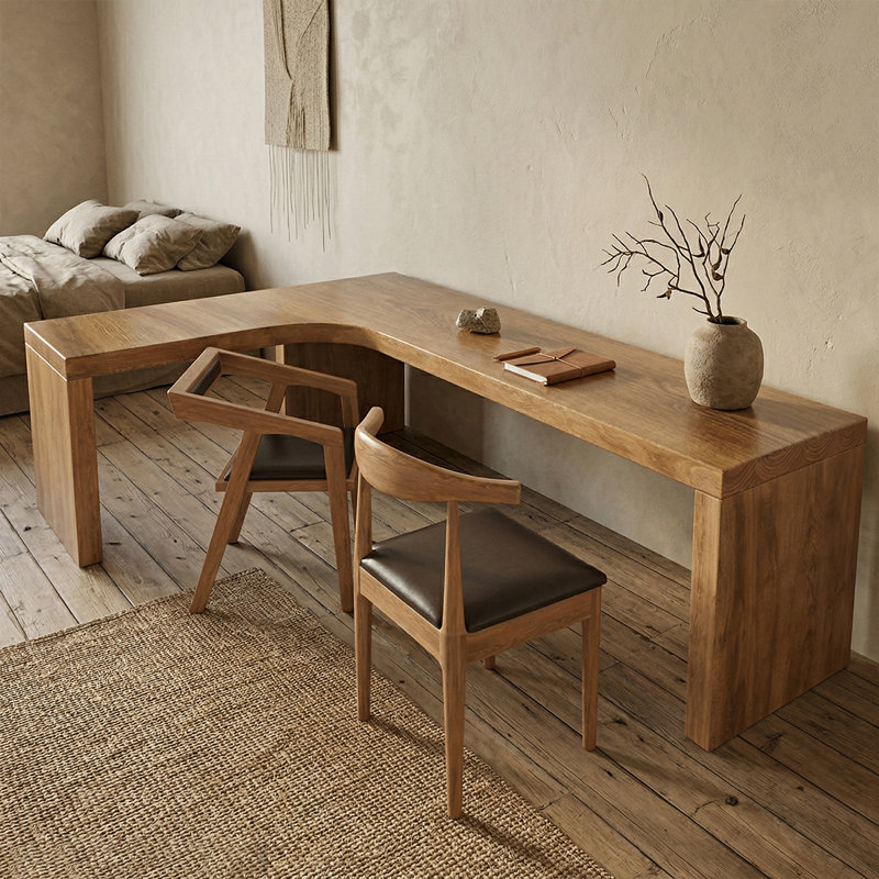 Bureau en bois de pin massif, Retour à gauche, H 29,53 po x l 62,8 po x P 39,37 po