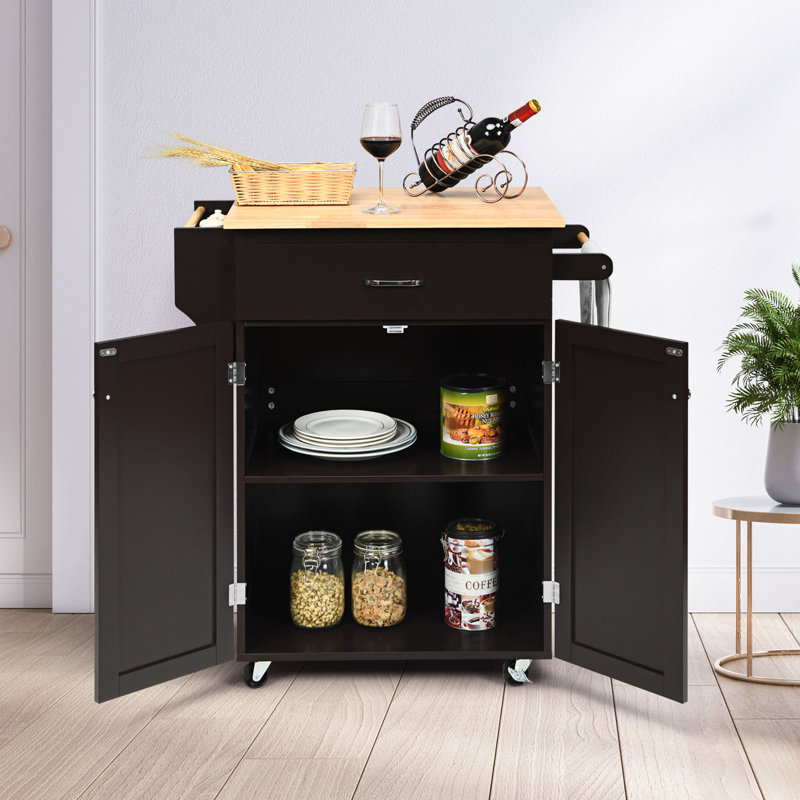 Pamphilos Solid Wood Top Kitchen Island, Brown