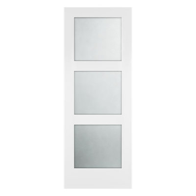 30 po x 80 po x 1-3 / 8 po Shaker blanc apprêté 3-Lite avec dalle de porte intérieure en verre trempé transparent