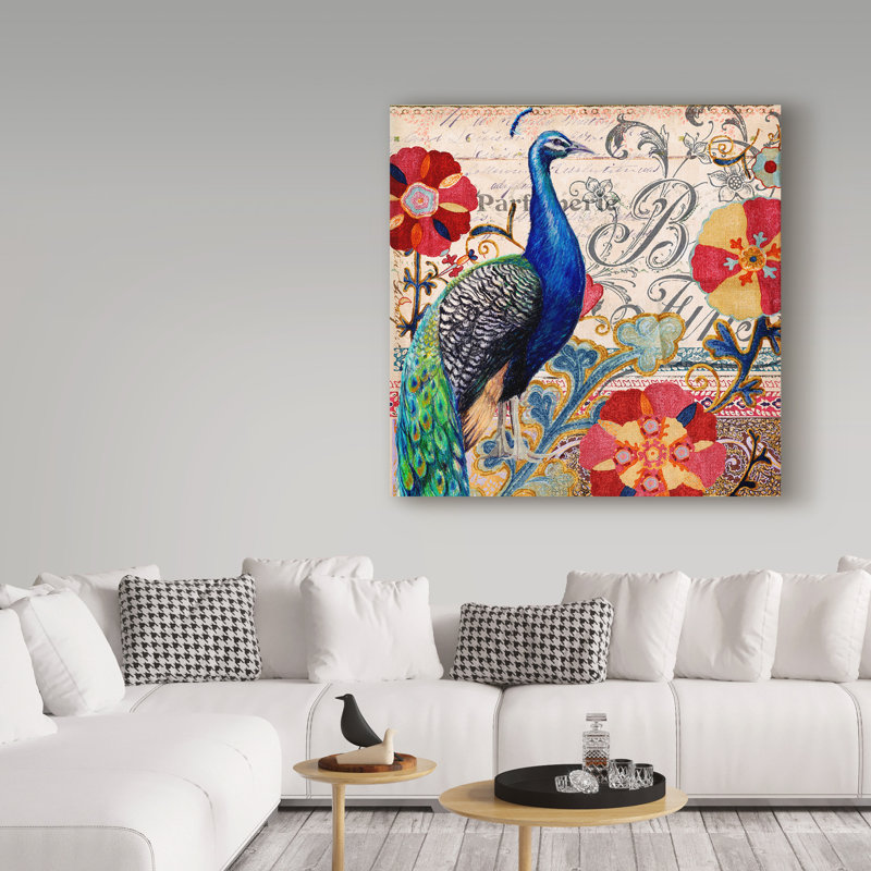 «Peacock Decor» par Art Licensing Studio, reproduction d'art graphique sur toile tendue, H 14 po x l 14 po x P 2 po