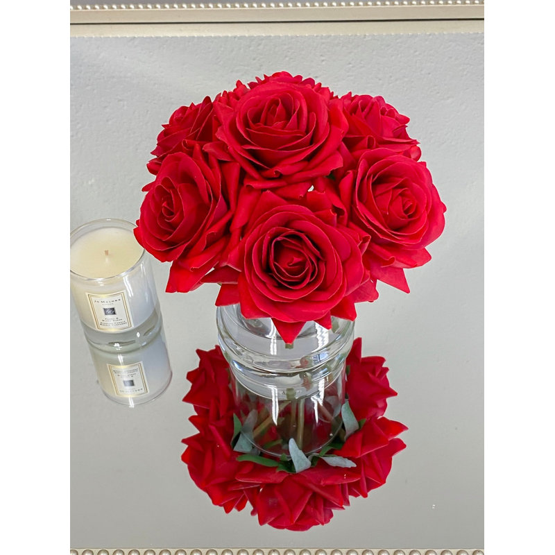 Real Touch Rose Arrangement In Glass Vase, Pink