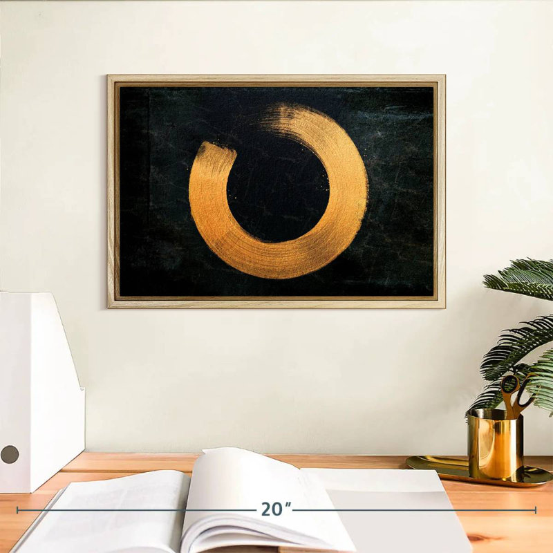 Golden Zen Circle, Floating Frame Natural Wood, 13" X 9"