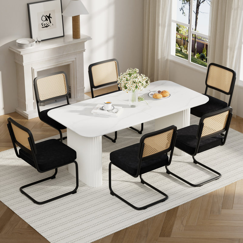 Ensemble de table de salle à manger Elegant, Blanc, Noir, 7 pièces : table, 6 chaises