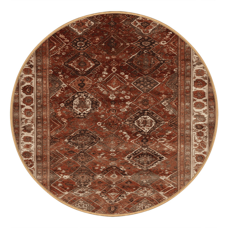 Machine Washable Persian Brown Area Rug, Round 5'