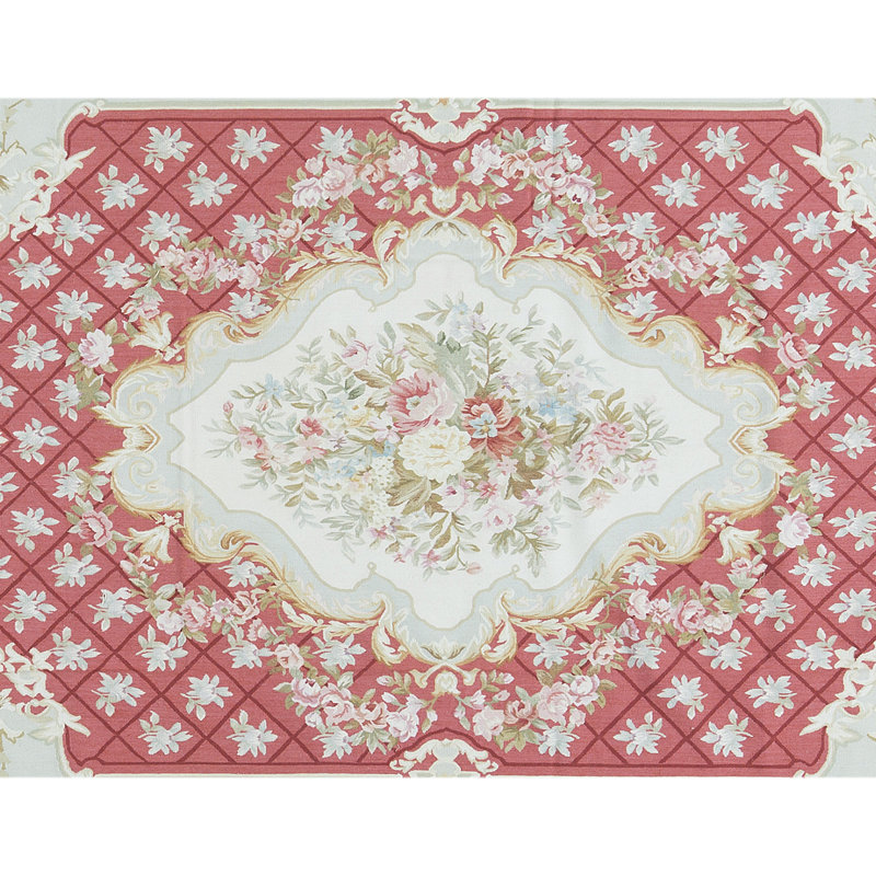 Tapis ivoire et rouge noué à la main de haute qualité
