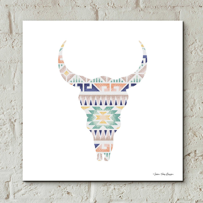 «Aztec Cow Head» par Seven Trees Design, art mural en verre acrylique, H 12 po x l 12 po x P 0,13 po